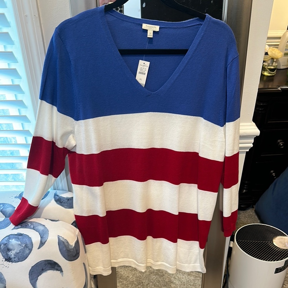 Talbots Blue, Red, and White Striped Sweater